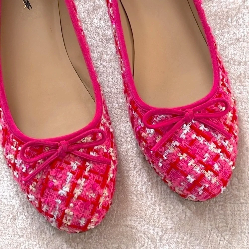 Brand New Ann Taylor Pink Tweed Ballet Flats Bow 1/2
